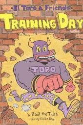 Training Day book cover: El Toro lucha libre book character punches through brick wall