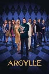Argylle Movie Poster: All of the main actors stand in a V-formation against a purple argyle background
