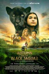 Autumn and the Black Jaguar movie poster: The faces of a teen girl and a black jaguar hover over younger versions of themselves in the rain forest