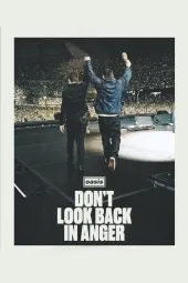 Oasis—Don't Look Back in Anger film poster: Liam and Noel Gallagher on stage, holding hands, facing a cheering audience