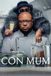 Con Mum movie poster: Black man with Black woman holding champagne holding on to him