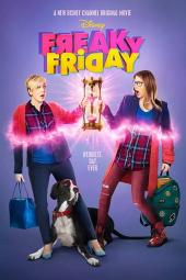 Freaky Friday (2018) movie poster: Two women and a dog with magical sparkles between them.