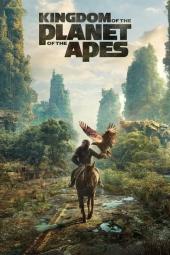 Kingdom of the Planet of the Apes Movie Poster: An ape rides on horseback through a futuristic forest