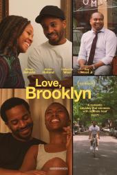 Love, Brooklyn movie poster: Collage of four pictures of the characters happy and smiling
