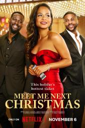 Meet Me Next Christmas movie poster: Christina Milian in red dress with her men behind her.