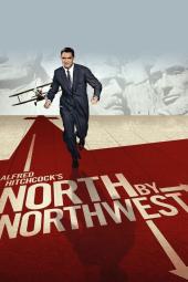 North by Northwest Movie Poster: Cary Grant runs from a plane bearing down on him, Mt. Rushmore in the background