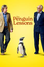 The Penguin Lessons movie poster: Steve Coogan and Jonathan Pryce look at each other, a penguin between them