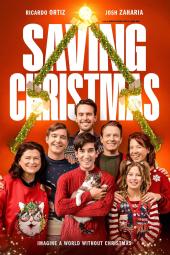 Saving Christmas movie poster: a family wearing Christmas sweaters with smiles on their faces. 