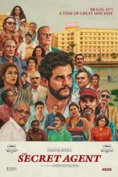 The Secret Agent movie poster: Wagner Moura appears amid a sea of faces with the Brazilian city of Recife as the backdrop
