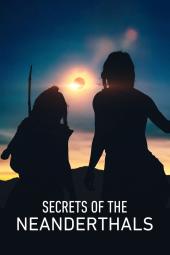 Secrets of the Neanderthals movie poster: Silhouette of two Neanderthals looking out at sun and sky