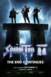 Spinal Tap II: The End Continues movie poster: Derek Smalls, David St. Hubbins, and Nigel Tufnel rock out in a lightning storm atop Stonehenge