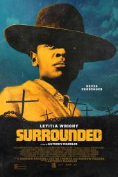 Surrounded Movie Poster: Mo Washington (Letitia Wright), wearing a cowboy hat, stares defiantly toward the sky