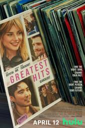 The Greatest Hits Movie Poster: A record album with pictures of the stars and the movie title is pulled from a rack of albums