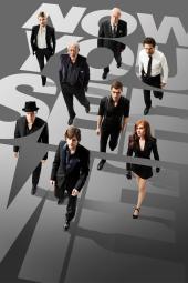 Now You See Me Poster: A group of stylish adults dressed in black walk across the title