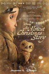 An Almost Christmas Story TV: Side profile of white girl with black hair wearing a scarf, she holds a little brown owl. BG of blurred Christmas lights