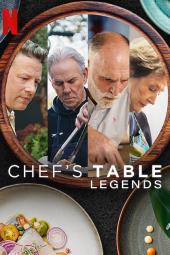 Chef's Table: Legends TV show poster: Pictures of four world-renowned chefs served on a plate