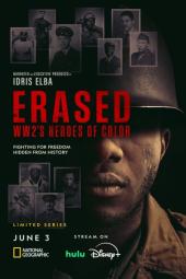 Erased: WWII's Heroes of Color TV show poster: Close-up of a Black soldier looking straight ahead.