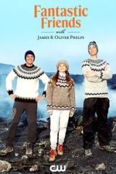 Fantastic Friends TV show poster: 3 White adults stand in front of a large body of water.