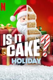 Is It Cake? Holiday TV Show poster: a sculpture of Santa Claus but half is made of cake layers