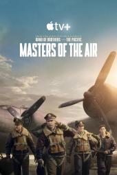 Masters of the Air TV show poster: A group of young military men stand in front of a WWII bomber