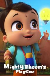 Mighty Bheem’s Playtime TV: Bheem toddler wearing backpack points to lightbulb idea.