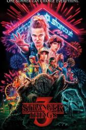 Stranger Things 3 TV show poster: Eleven and Mike at center with other characters including Dustin, Will, Lucas