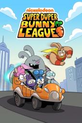 Super Duper Bunny League TV Poster: Superhero bunnies ride through the city in a carrot-shaped car.