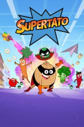 Supertato TV Show Poster: Supertato, a superhero potato, poses with his friends and the villain Evil Pea