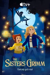 The Sisters Grimm TV Show poster: sisters Daphne and Sabrina Grimm look surprised in an enchanted forest