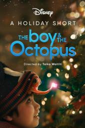 The Boy & The Octopus TV show poster: Side profile of young boy in front of a Christmas tree. A small octopus hides in his beanie