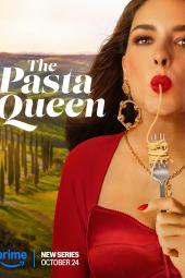 The Pasta Queen TV show poster: A woman in red is tasting some pasta. 
