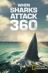 When Sharks Attack 360 TV show poster: A shark fin is shown above the water with the title "Sharks Attack 360" above