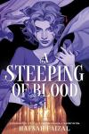 A Steeping of Blood book cover: Arthie wears a purple sari and holds a flower dripping with blood; the Ram's palace superimposed over part of her sari