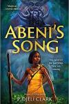 Abeni's Song book cover: West African girl in yellow dress holds a staff in the foreground; figure with goat horn mask is in the background