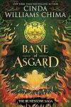 Bane of Asgard book cover: A woman with long, blond hair, arms wide, wields a staff with flames all around; a magic amulet hovers above her 