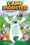 Camp Monster book cover: A cartoon yeti standing in front of a group of ogres, werewolves, vampires, and other monsters in the forest