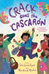 Crack Goes the Cascarón book cover: Young boy jumps midair as Latino family laughs amidst confetti shower
