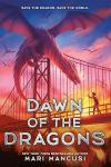 Dawn of the Dragons books cover: A large red dragon straddles a suspension bridge, nostrils smoking, stares down at a boy holding up his hand