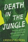 Death in the Jungle book cover: Title written in large white letters over the dark green shadowy image of a man’s face 