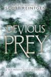 Devious Prey book cover: Book title in big letters over an arial view of clouds and trees shaped like a dragon
