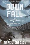 Downfall book cover: Conrad duels his Uncle Urwin in a large Skylands arena with ships hovering in the air above