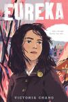 Eureka book cover: A young Chinese girl wearing a gold necklace running away from a town on fire