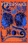 Firesnake book cover: Curved snake with blue faces and flowers on an orange background, graphic art style