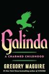 Galinda book cover: Green owl flying over the words "Galinda" in pink and yellow text on a black book cover
