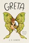 Greta book cover: A child with short curly hair lies in a fetal position on their side atop large green and gold butterfly wings