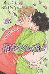 Heartstopper: Volume 6 book cover: Two people embracing on a pastel background with leaves falling around them