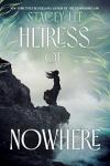 The Heiress of Nowhere book cover: Illustration of the silhouette of a young woman standing on a windy cliff overlooking the sea