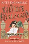 Hotel Balzaar book cover: Green parrot perched on shoulder of dark-haired girl