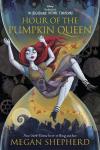 Hour of the Pumpkin Queen book cover: Sally is falling in midair below the title and in front of a giant hourglass dripping sand and autumn leaves