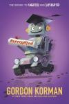 Hypergifted book cover: Robot wearing graduation cap on purple background